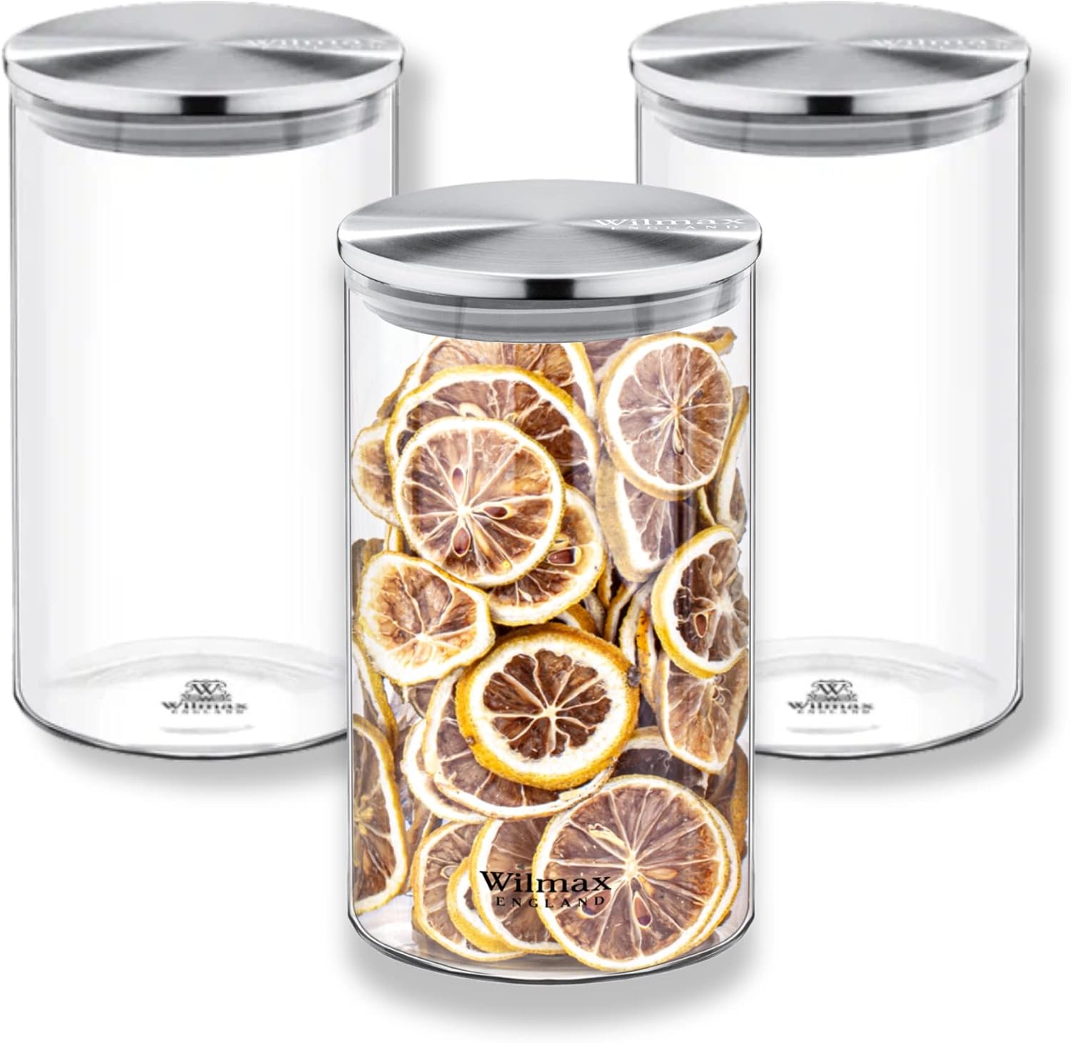 Wilmax Vorratsglas 1100 ml mit Edelstahldeckel 3er-Set Transparent