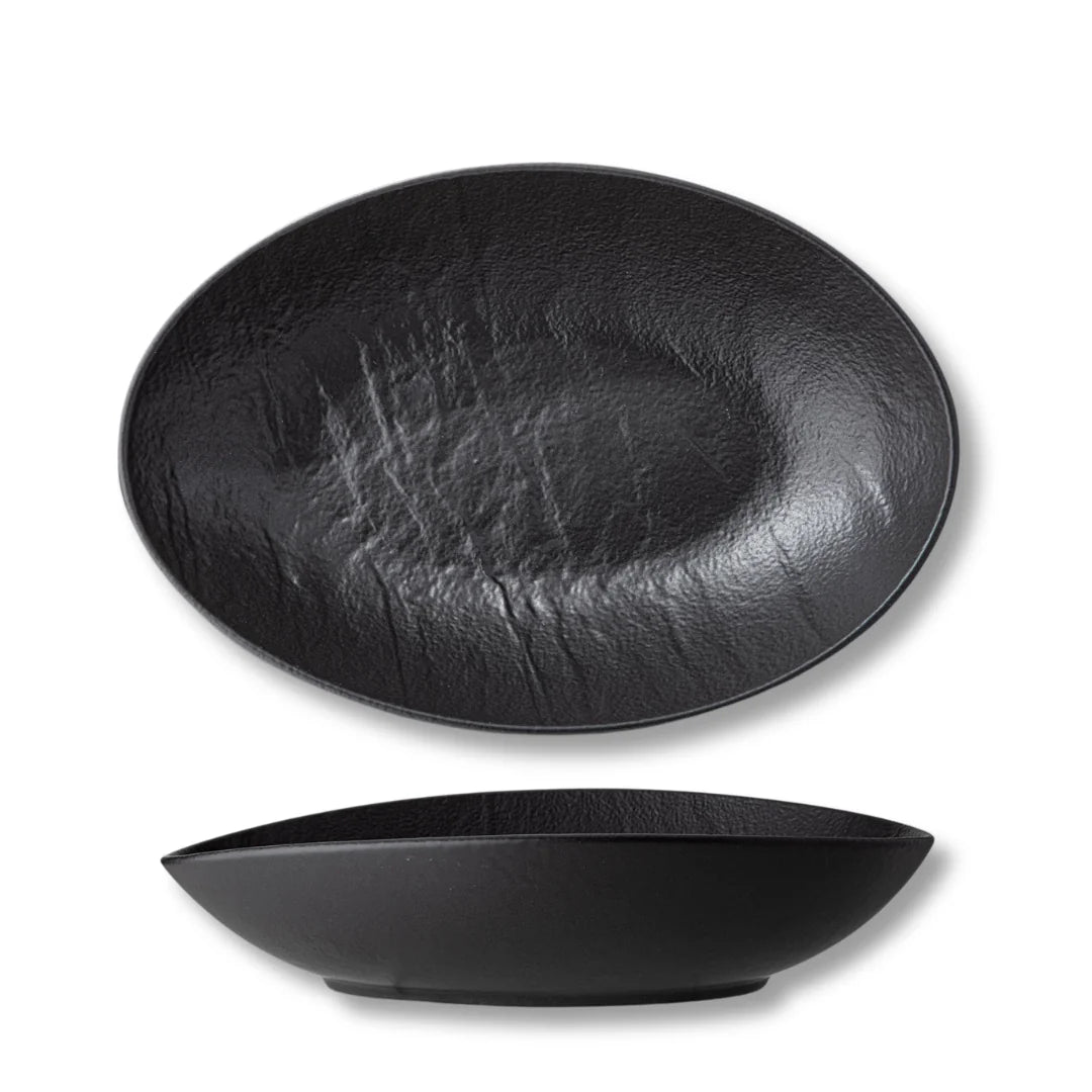 Wilmax Ovale Servierschale 25 × 16,5 × 6 cm Schwarz aus Porzellan