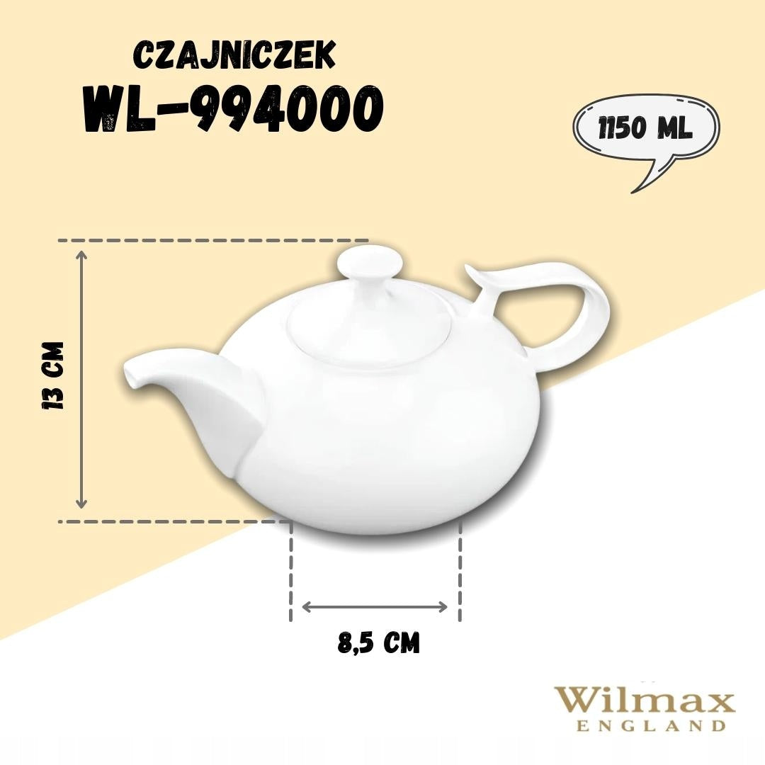 Wilmax Kaffee- und Teekanne mit integriertem Ausgusssieb 1150 ml Weiß aus Porzellan
