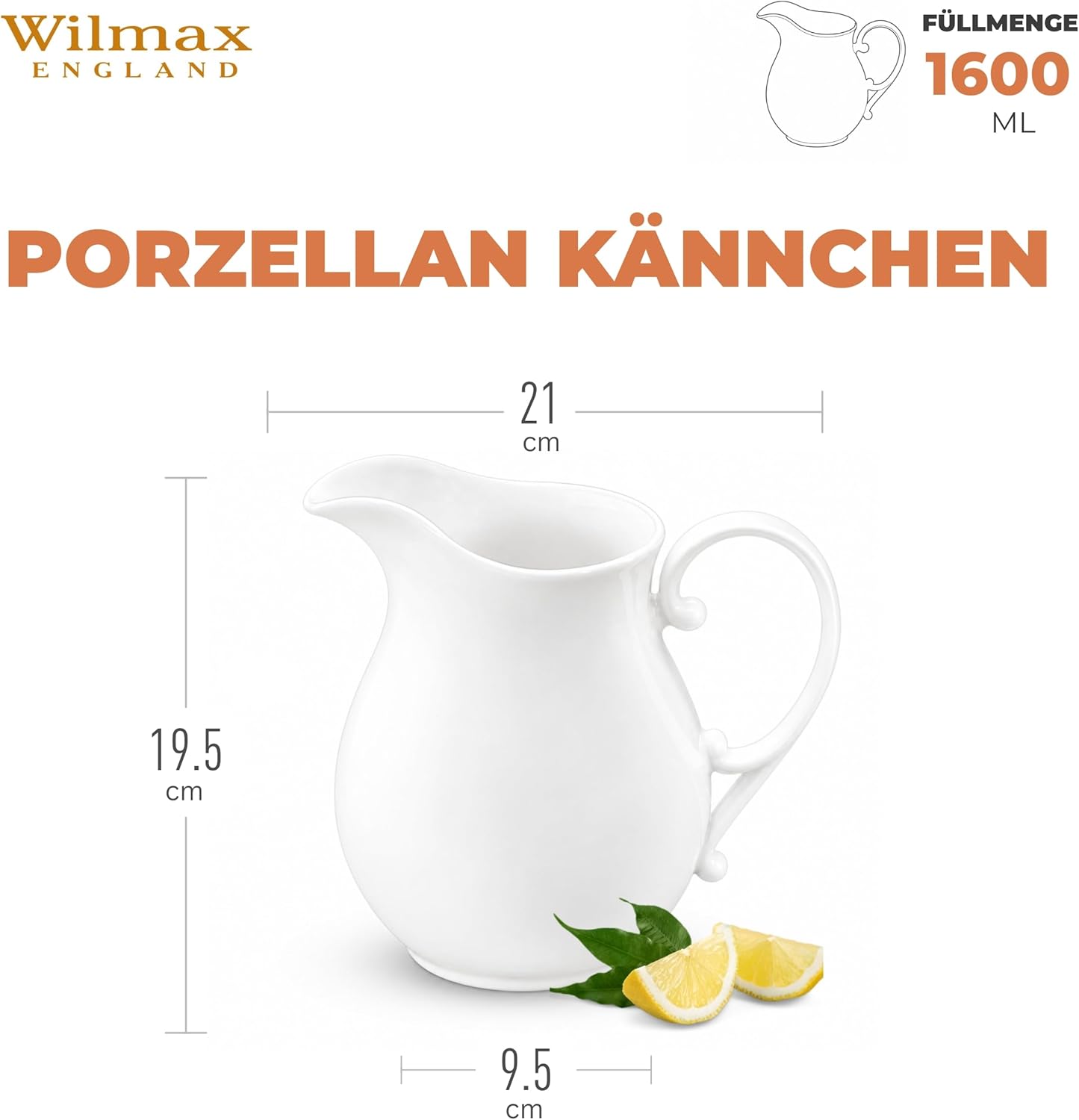 Wilmax Krug 1600 ml Weiß aus Porzellan