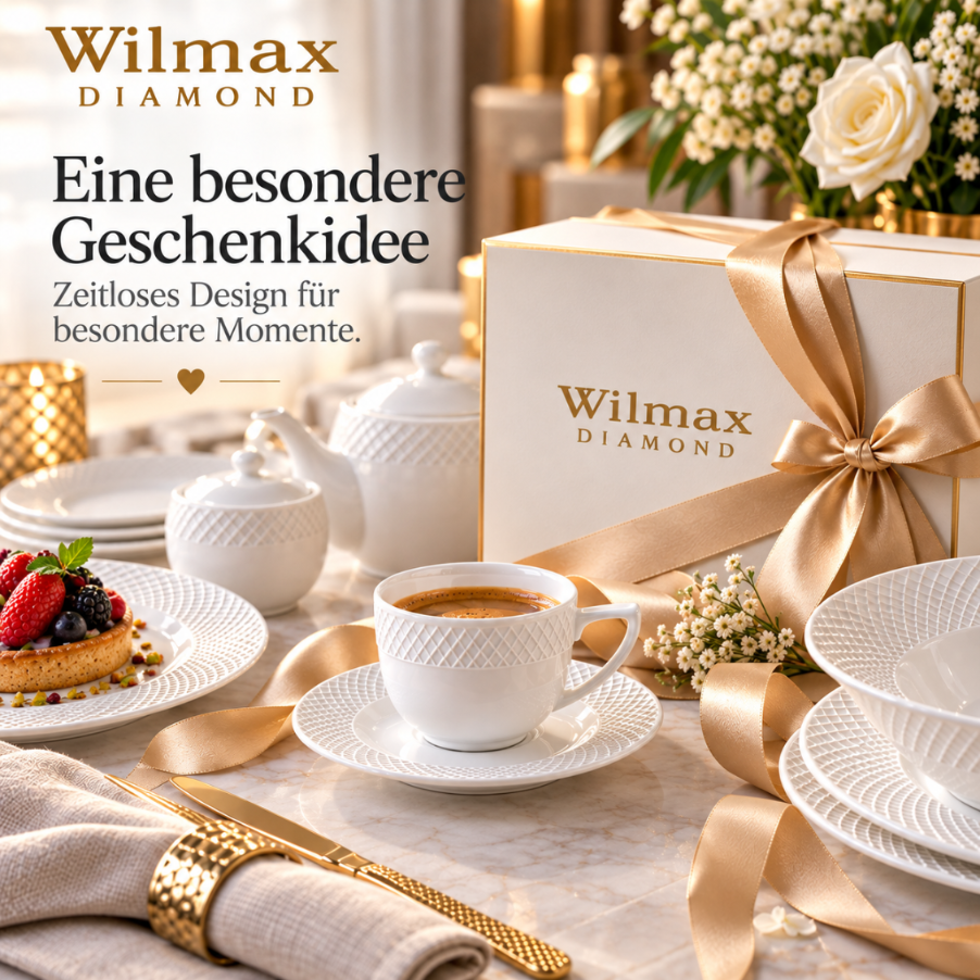 Wilmax Tasse mit Untertasse 170 ml Weiß aus Porzellan