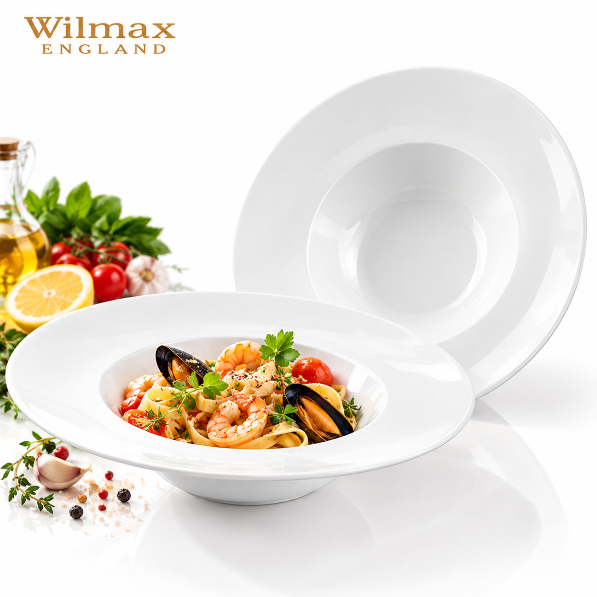 Wilmax Tiefer Teller 22,5 cm 400 ml 2er-Set Weiß aus Porzellan