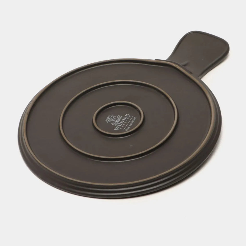 Wilmax Runde Servierplatte mit Griff 30,5 × 21,5 cm Schwarz aus Porzellan
