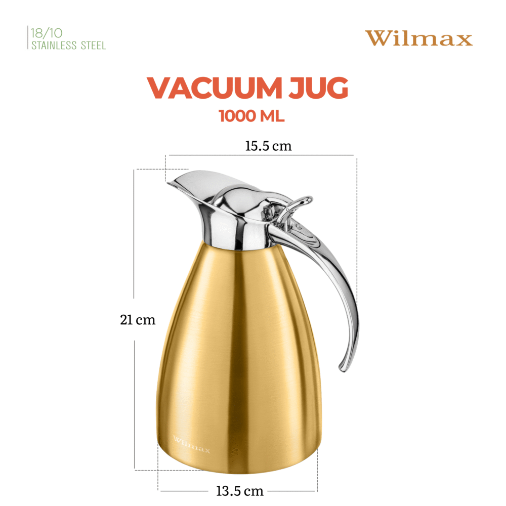 Wilmax Isolierkanne 1000 ml Gold aus Edelstahl