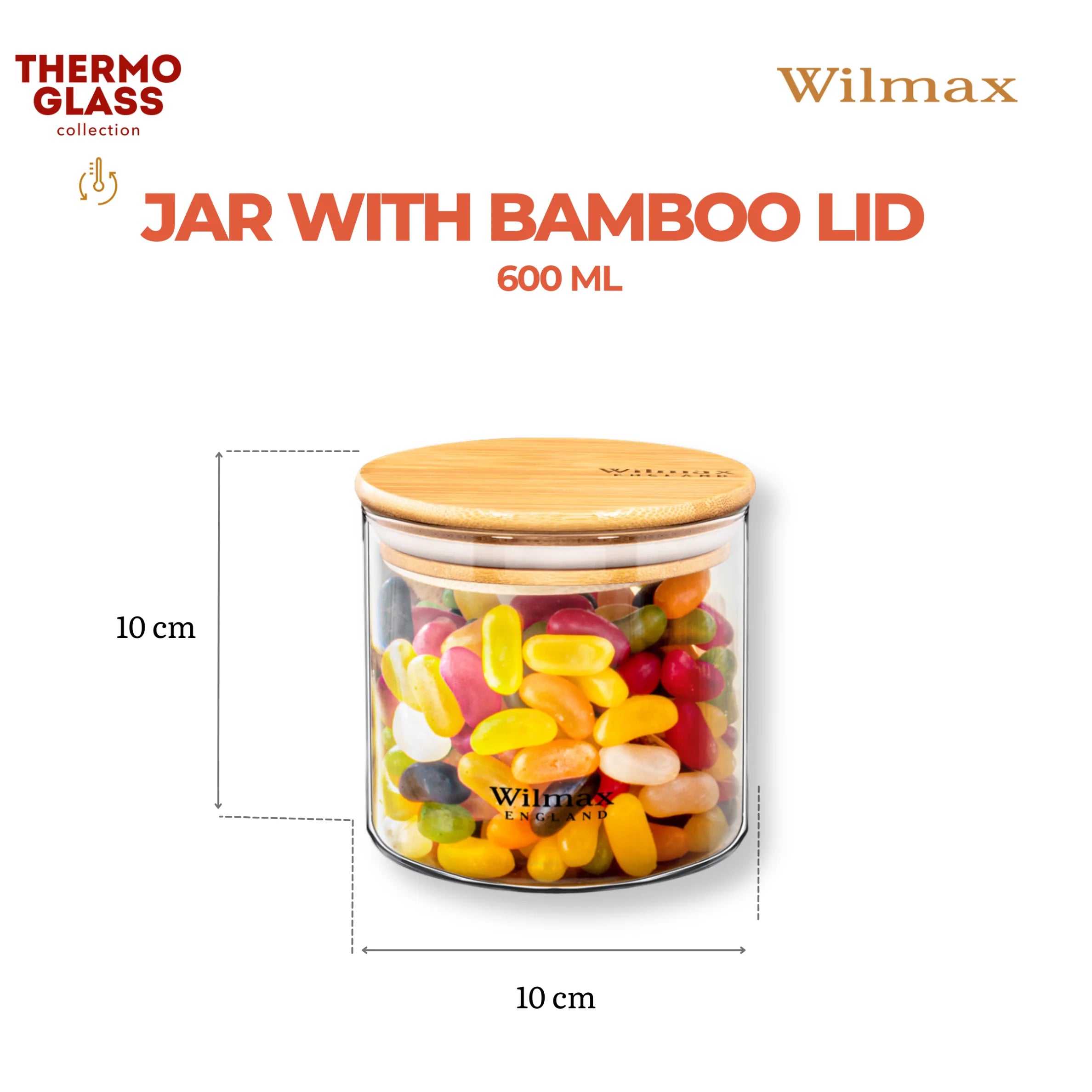 Wilmax Vorratsglas 600 ml mit Bambusdeckel Transparent
