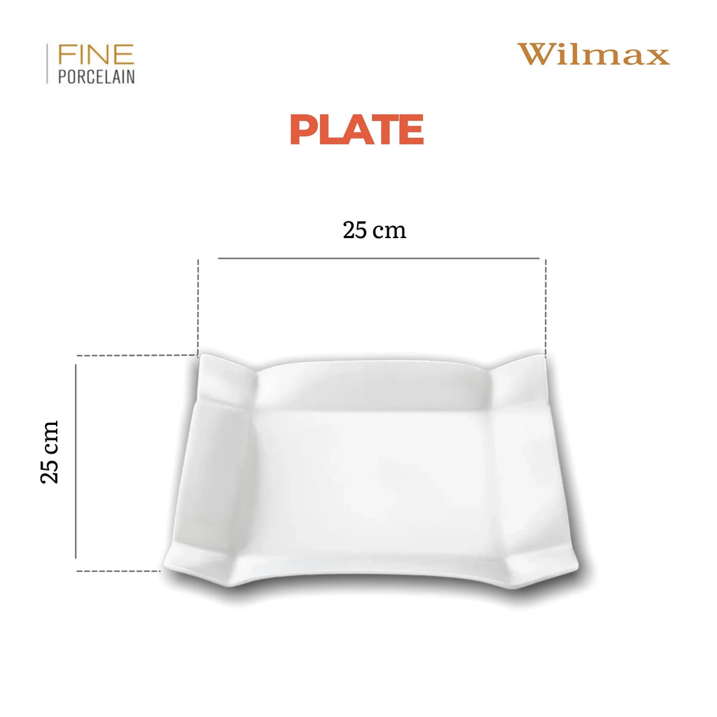 Wilmax Quadratischer Speiseteller 25 × 25 cm Weiß aus Porzellan