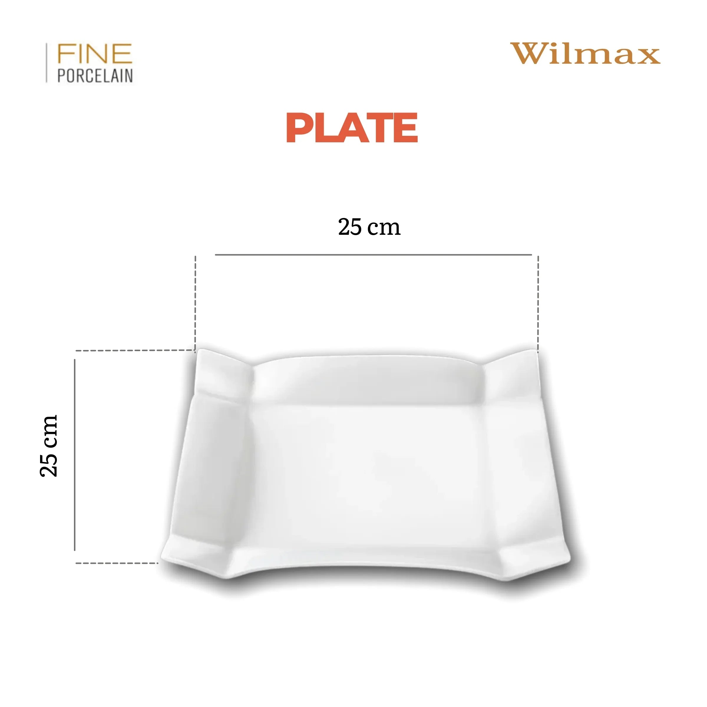 Wilmax Quadratischer Speiseteller 25 × 25 cm Weiß aus Porzellan