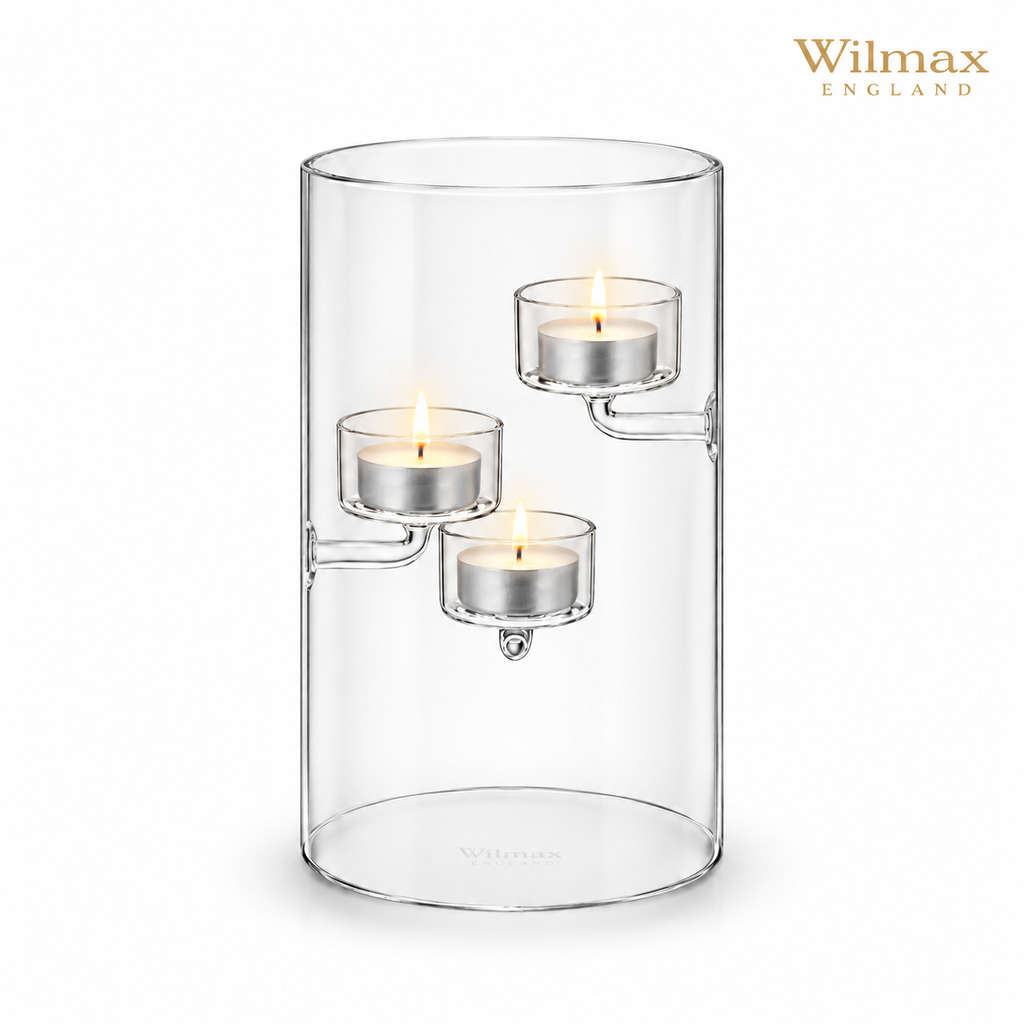 Wilmax Teelichthalter für 3 Teelichter 20 cm Transparent aus Glas