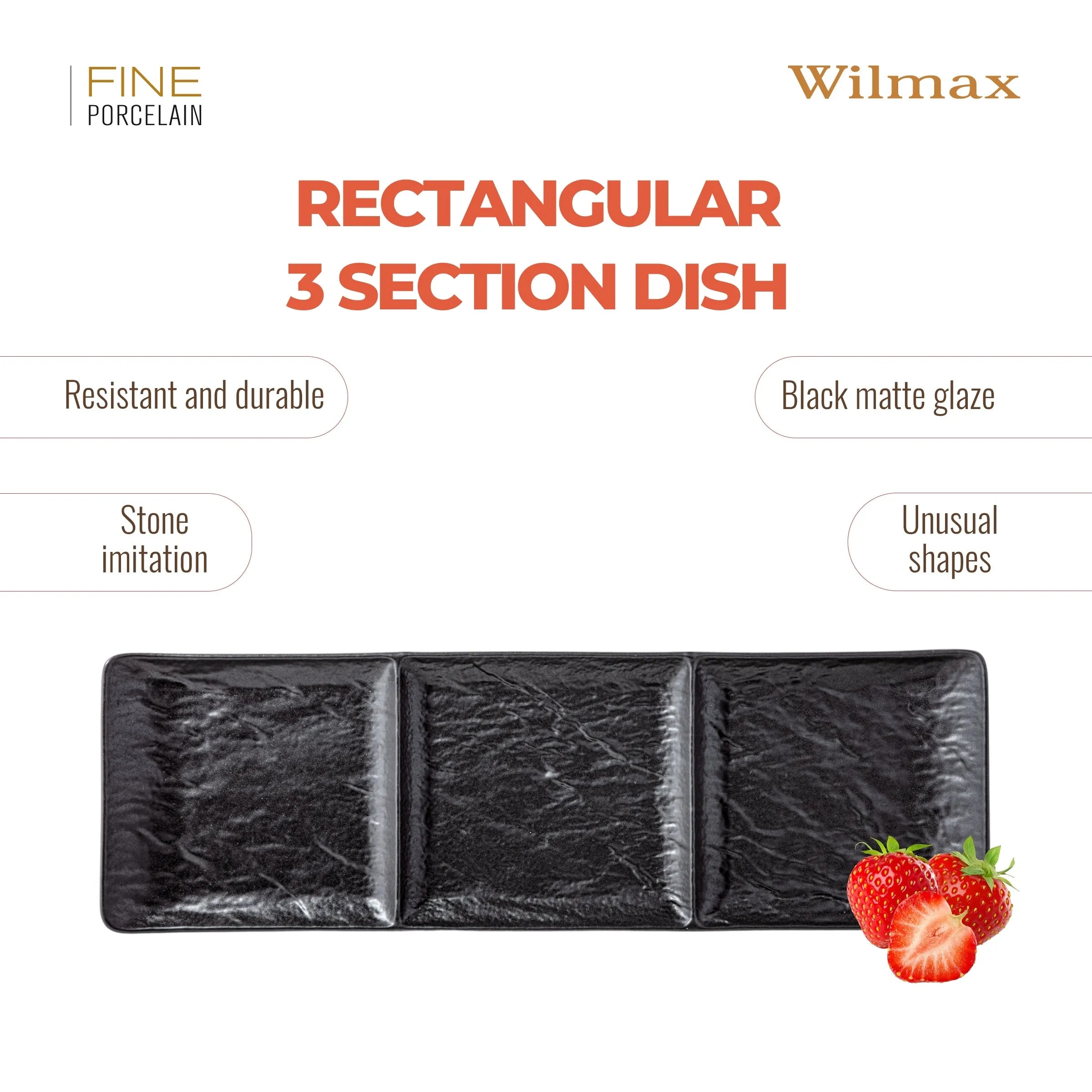 Wilmax Rechteckige Teller 40,5 × 13 cm Schwarz aus Porzellan