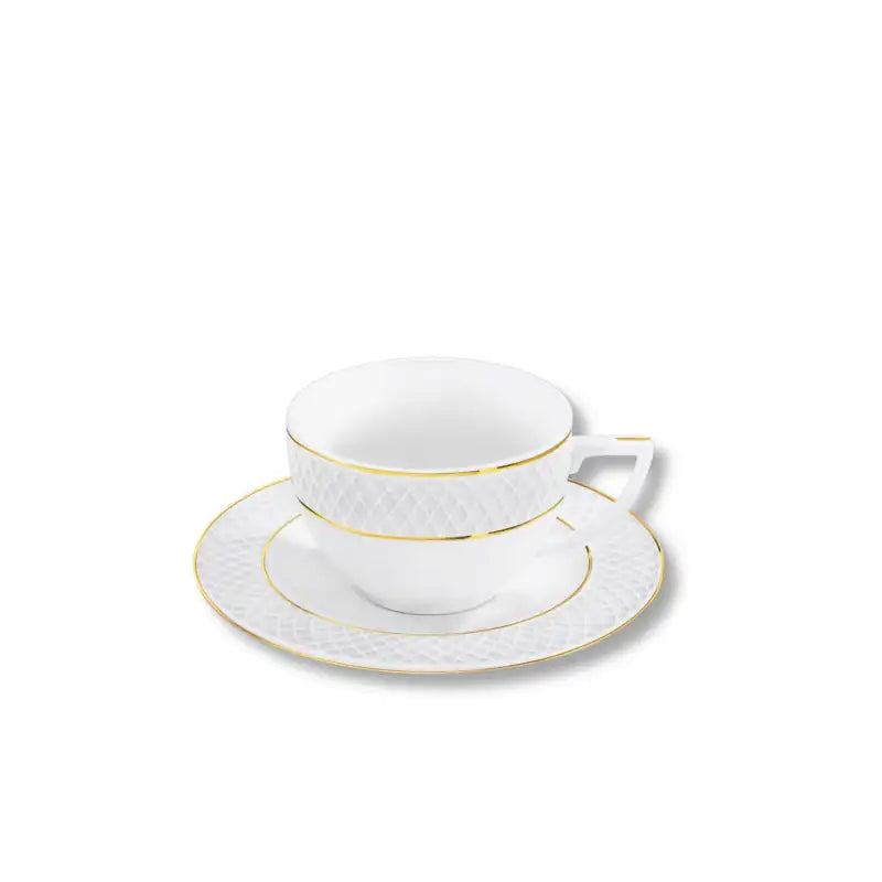 Wilmax Cappuccinotasse mit Untertasse 170 ml Weiß mit Golddekor aus Porzellan