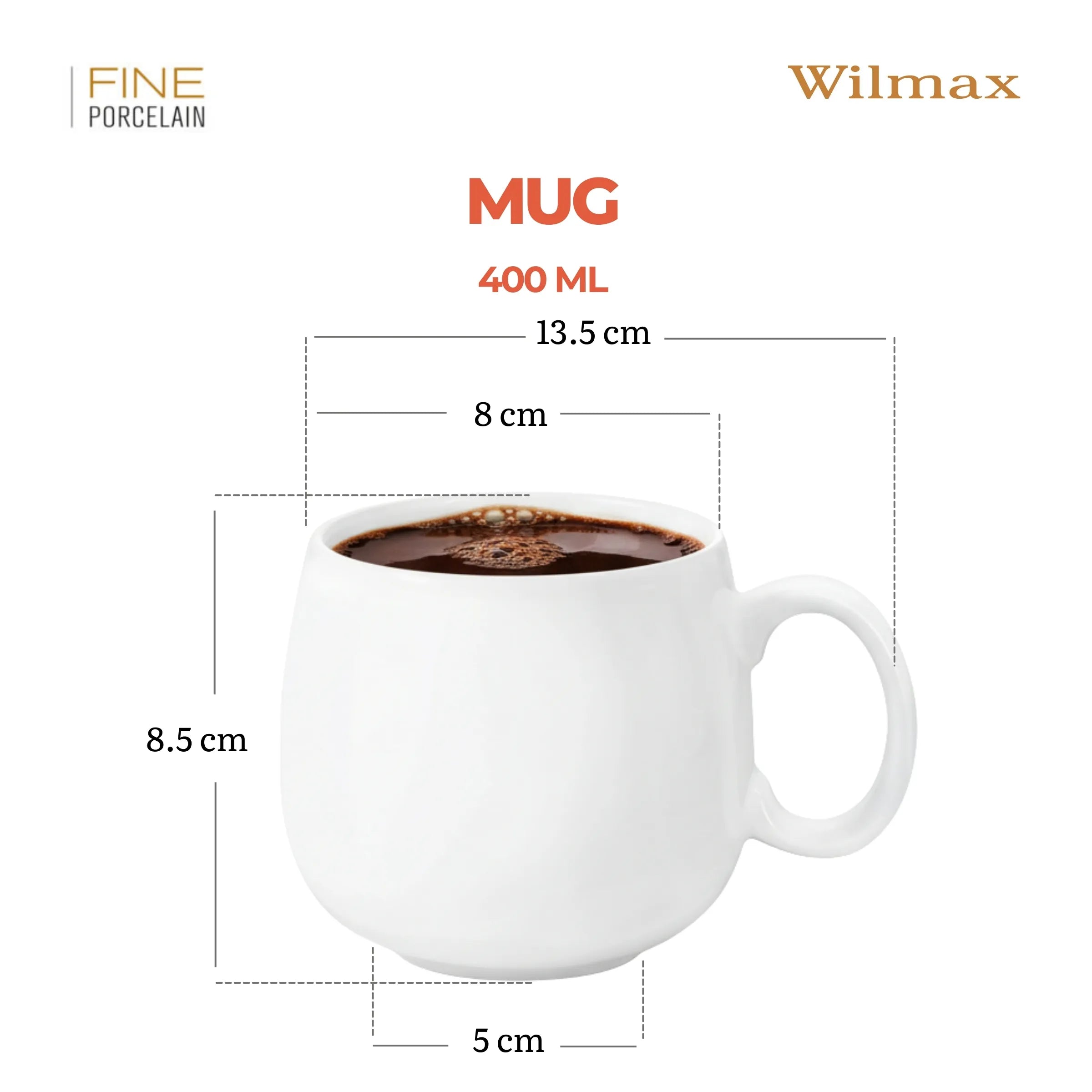 Wilmax Tasse 400 ml Weiß aus Porzellan