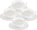 Wilmax Tasse mit Untertasse 240 ml 4er-Set Weiß mit goldfarbenem Dekor aus Porzellan
