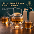 Wilmax Teekanne 1000 ml mit Federfilter und Bambusdeckel Transparent aus Thermoglas