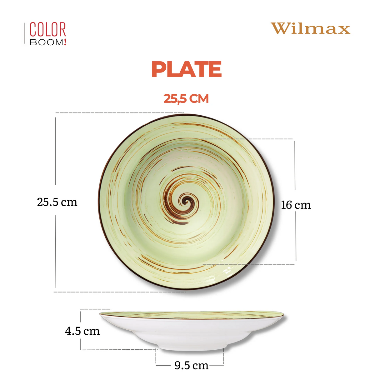 Wilmax Tiefer Teller 25,5 cm 350 ml 2er-Set Pistazie aus Porzellan