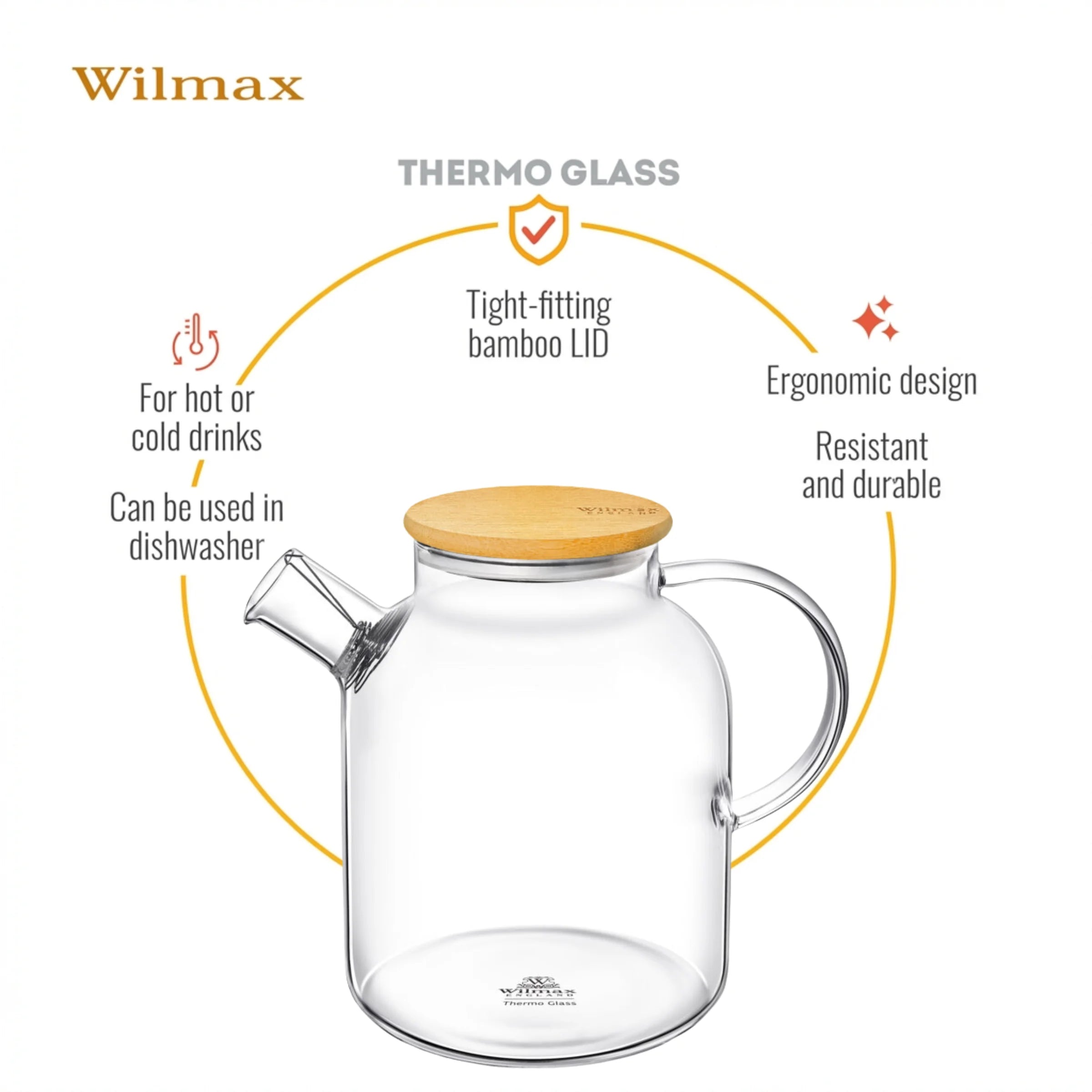 Wilmax Teekanne 1100 ml mit Edelstahlfilter Transparent aus Thermoglas