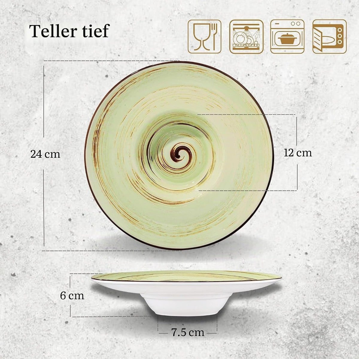 Wilmax Tiefer Teller 24 cm 200 ml 2er-Set Pistazie aus Porzellan