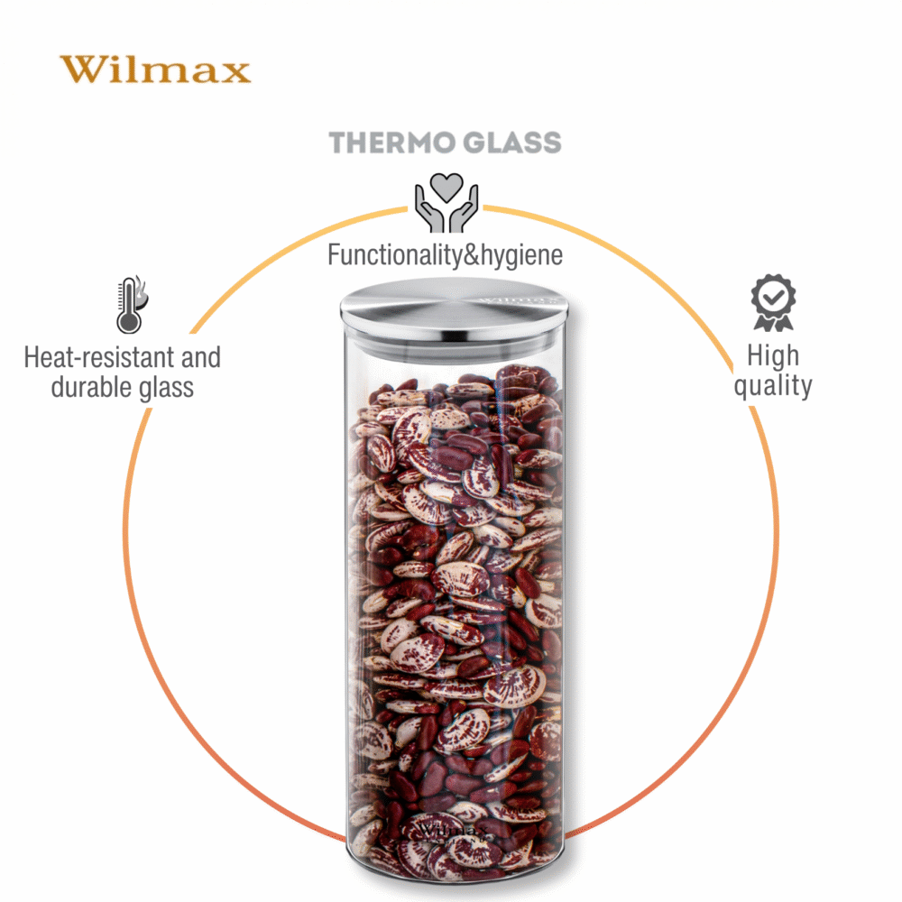 Wilmax Vorratsglas 1600 ml mit Edelstahl Deckel Transparent WL-888518/A