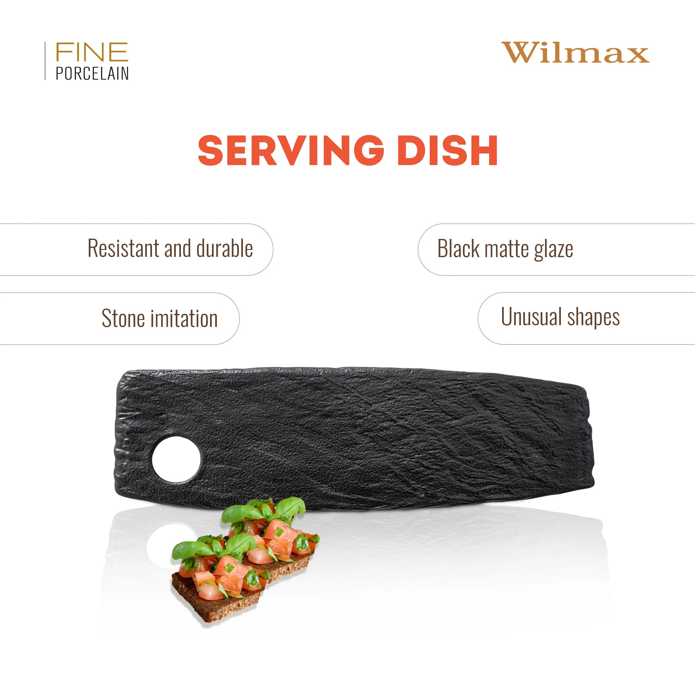 Wilmax Servierplatte 42 × 13 cm Schwarz aus Porzellan