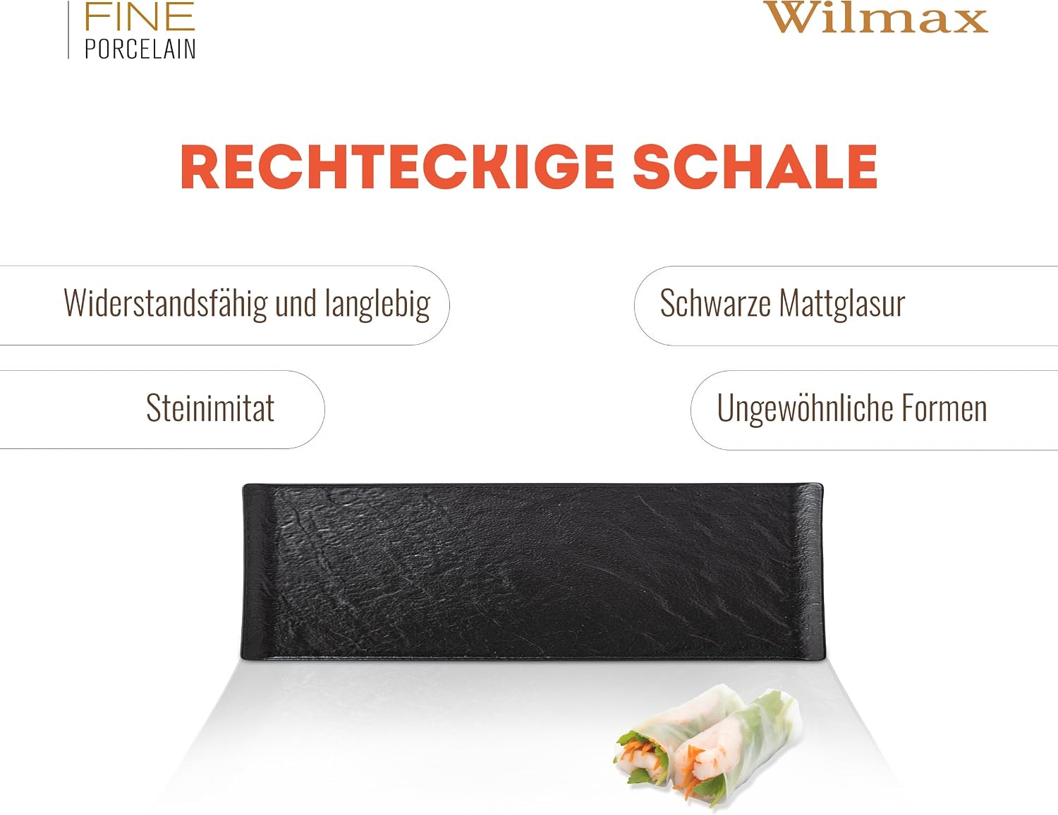 Wilmax Servierplatte 30 × 9,5 cm 2er-Set Schwarz aus Porzellan