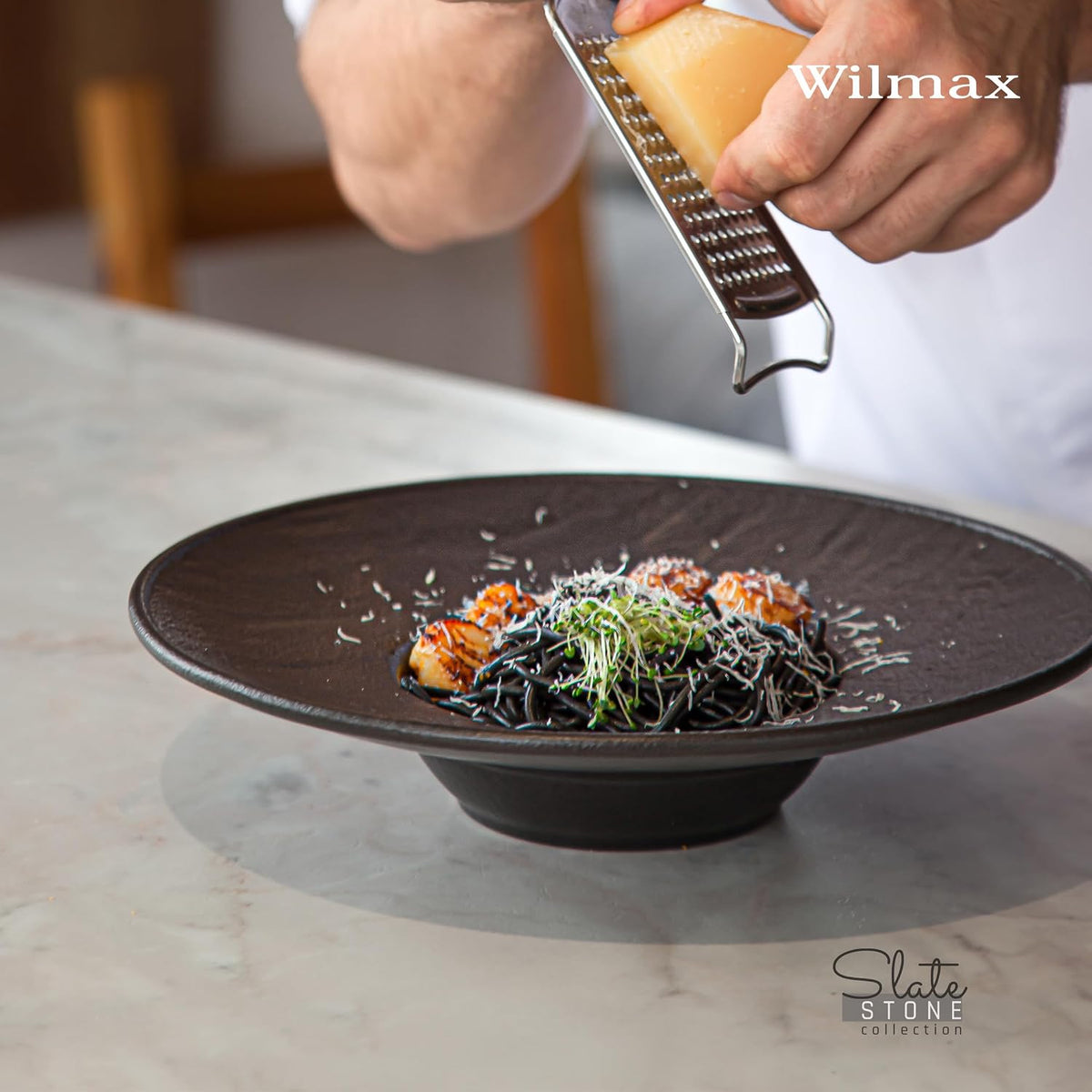 Wilmax Tiefer Teller 27 cm 250 ml 2er-Set Schwarz aus Porzellan