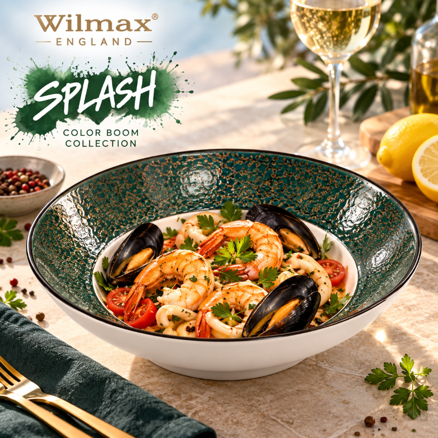 Wilmax Tiefer Teller 22,5 cm 1100 ml 2er-Set Grün aus Porzellan