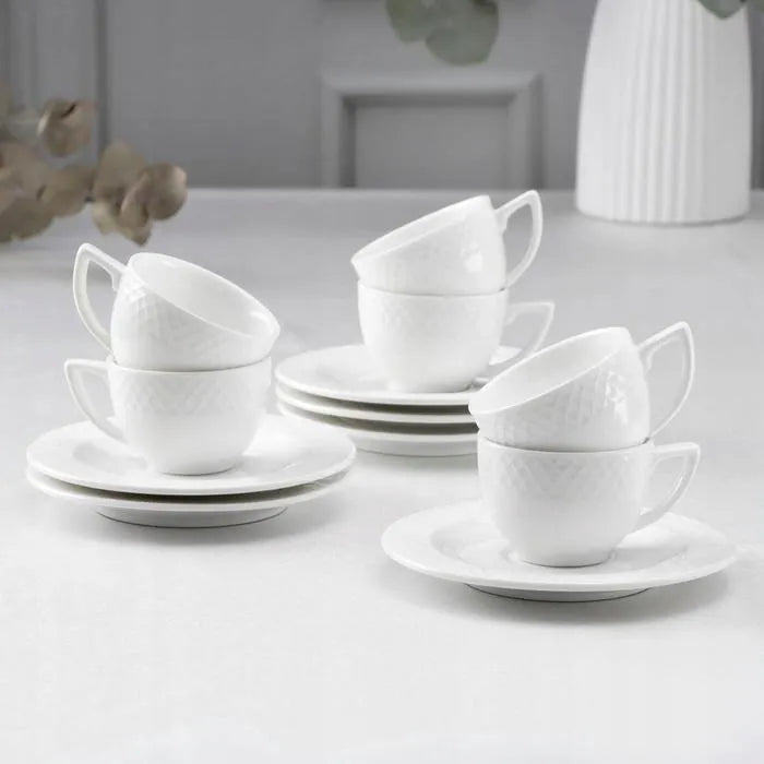 Wilmax Tasse mit Untertasse 90 ml 6er-Set Weiß aus Porzellan
