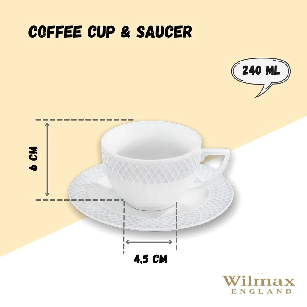 Wilmax Tasse mit Untertasse 240 ml Weiß Porzellan WL-880105/AB