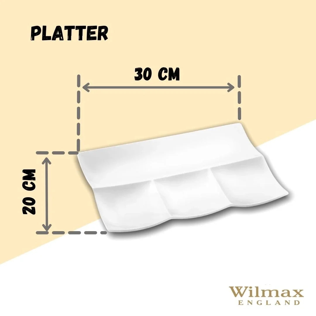 Wilmax Servierplatte 30 × 20 cm mit 4 Fächern Weiß aus Porzellan
