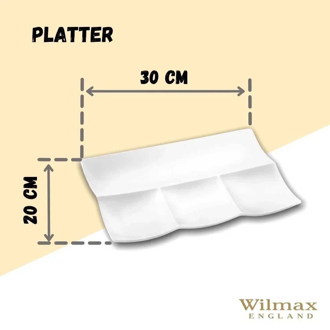 Wilmax Servierplatte 30 × 20 cm mit 4 Fächern Weiß aus Porzellan