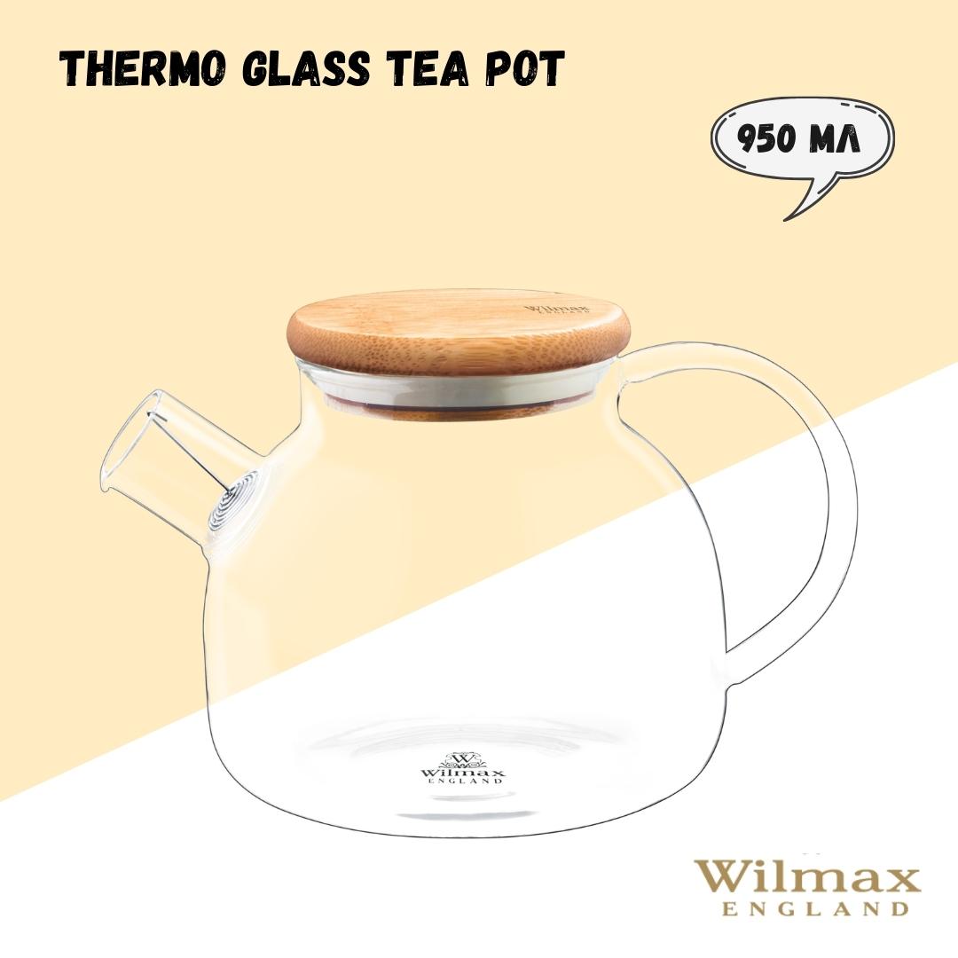 Wilmax Teekanne 950 ml Thermoglas Federfilter Bambusdeckel WL-888810/A