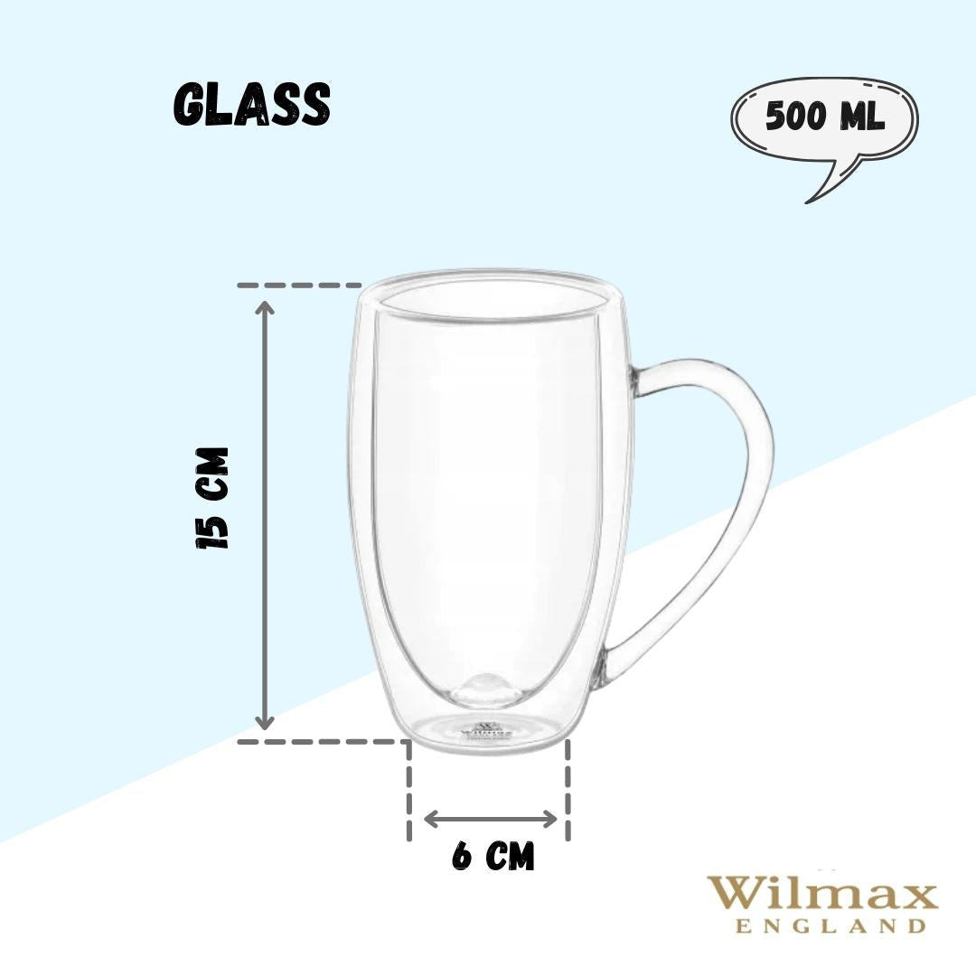 Wilmax Doppelwandiger Thermobecher 500 ml Transparent aus Glas