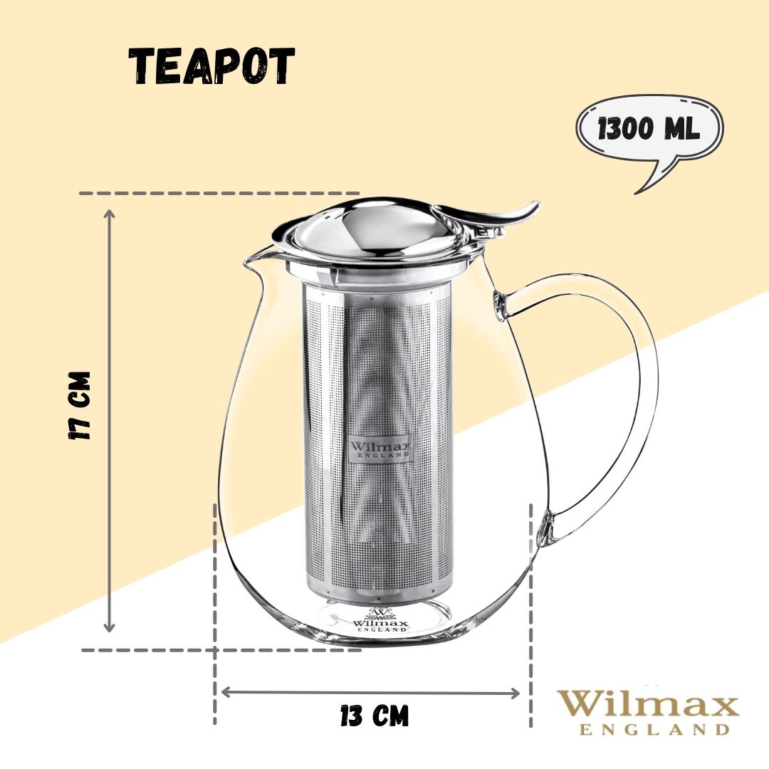 Wilmax 2 Doppelwandtassen & 1 Teekanne Set, WL-888803/A-888748/A2