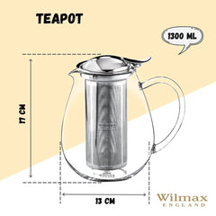 Wilmax 2 Doppelwandtassen & 1 Teekanne Set, WL-888803/A-888748/A2