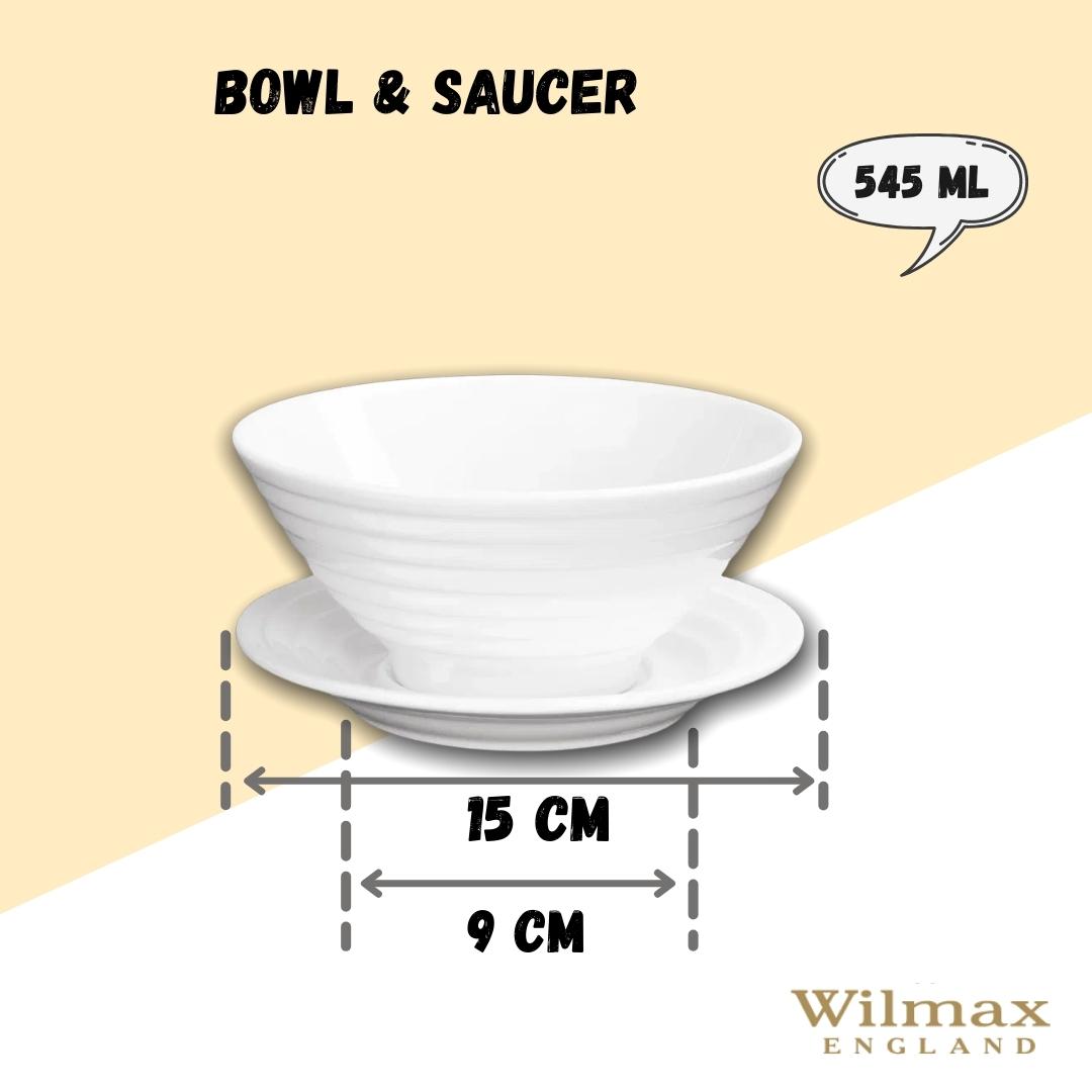 Wilmax Schale mit Untertasse 545 ml Weiß aus Porzellan