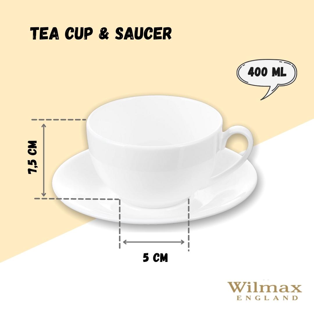 Wilmax Tasse mit Untertasse 400 ml Weiß aus Porzellan