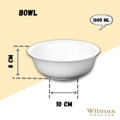 Wilmax Porzellan Schüssel - 20cm Durchmesser, 1600mL - Weiß - WL-992005/A