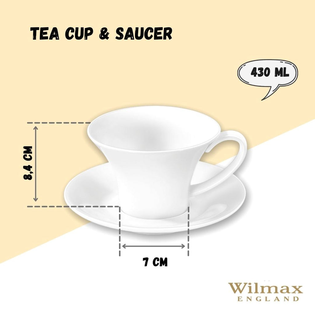 Wilmax Tasse mit Untertasse 430 ml Weiß aus Porzellan