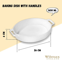 Wilmax Porzellan Auflaufform mit Griff, 1650ml, Weiß, 29,5cm WL-997040/A