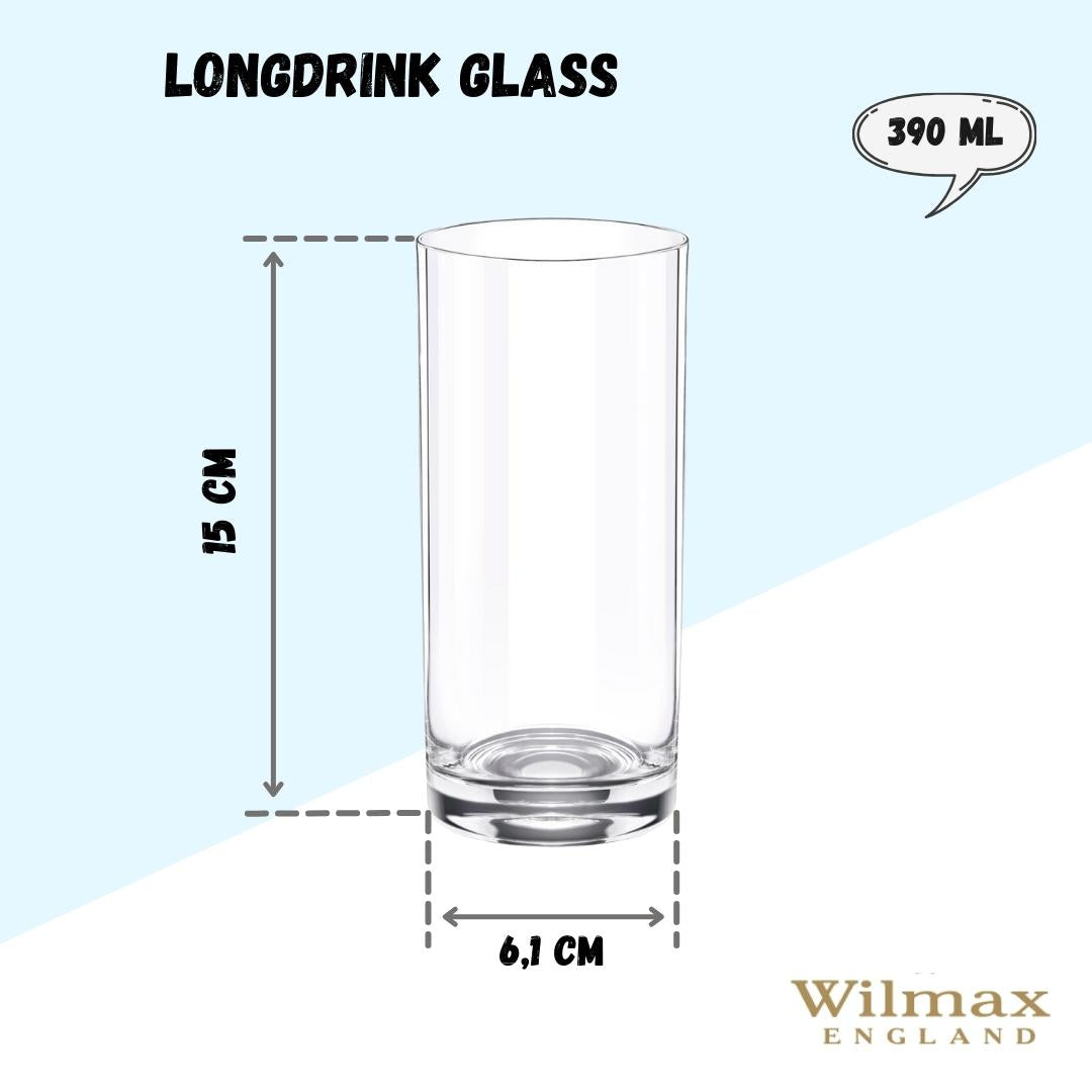 Wilmax Longdrinkglas 390 ml Kristallglas Transparent 6er Set WL-888024/6A