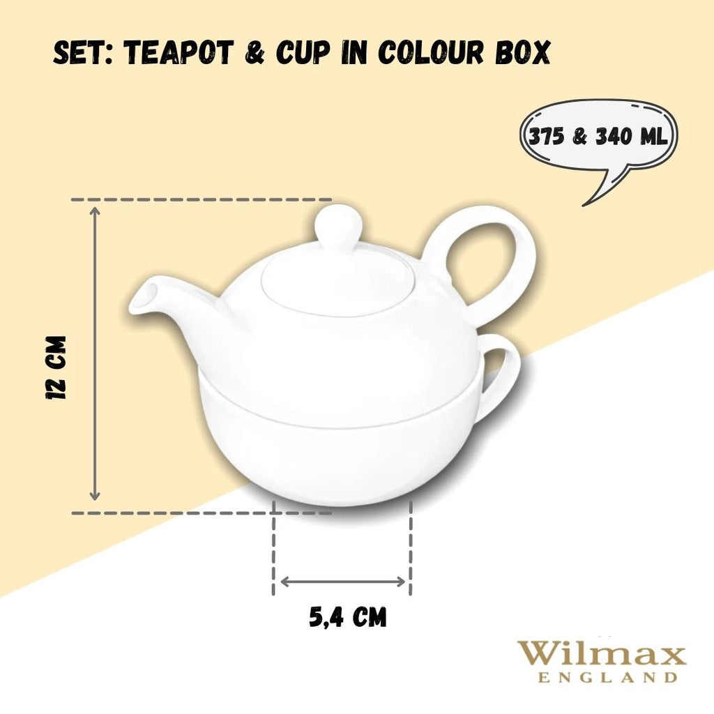 Wilmax Teekanne und Tasse Set 375 ml 340 ml Weiß Porzellan WL-994048/1C