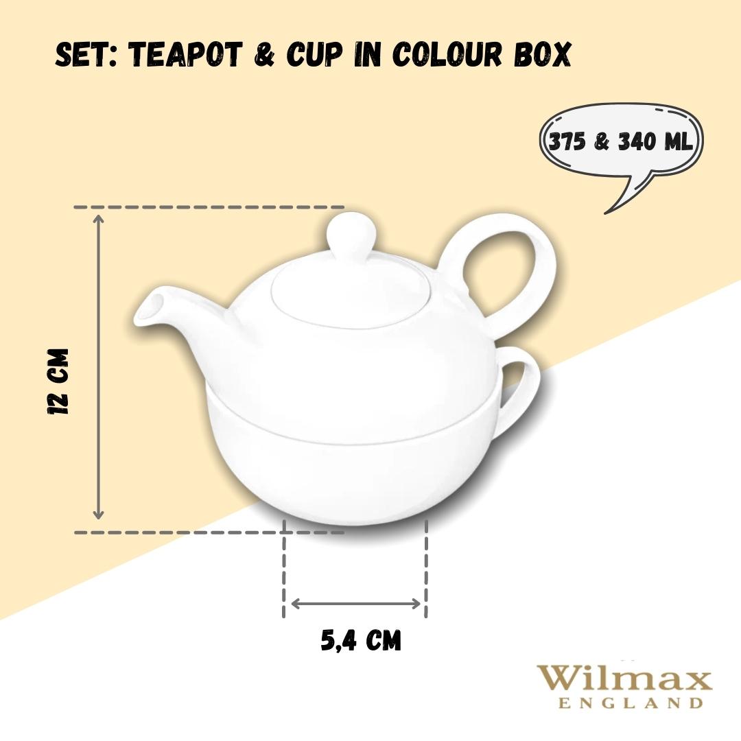Wilmax Teekanne und Tasse Set 375 ml 340 ml Weiß Porzellan WL-994048/1C