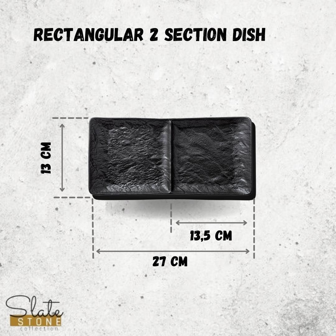 Wilmax Rechteckiger Teller mit 2 Fächern 27 × 13 cm Schwarz aus Porzellan