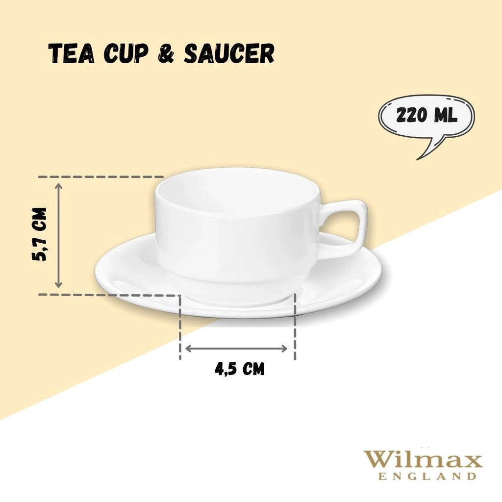 Wilmax Teetasse mit Untertasse 220 ml Weiß Porzellan WL-993008/AB
