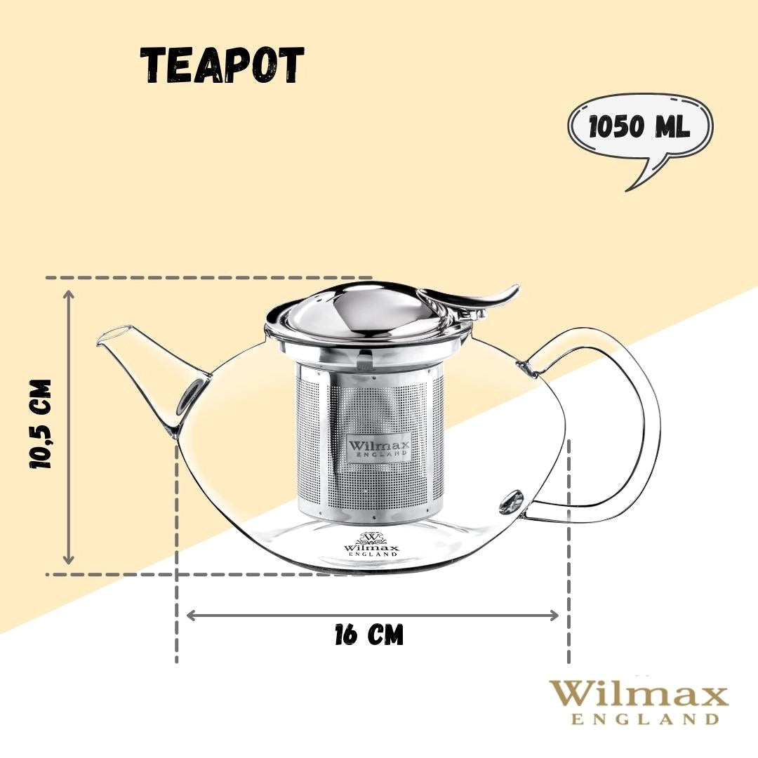 Wilmax Teekanne 1050 ml Borosilikatglas Edelstahlfilter WL-888805/A