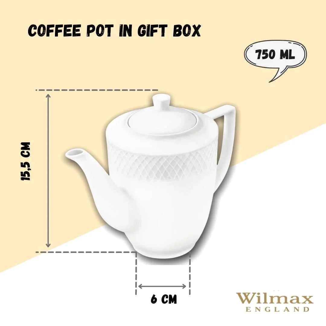 Wilmax Kaffee- und Teekanne mit integriertem Ausgusssieb mit integriertem Ausgusssieb 750 ml Weiß aus Porzellan