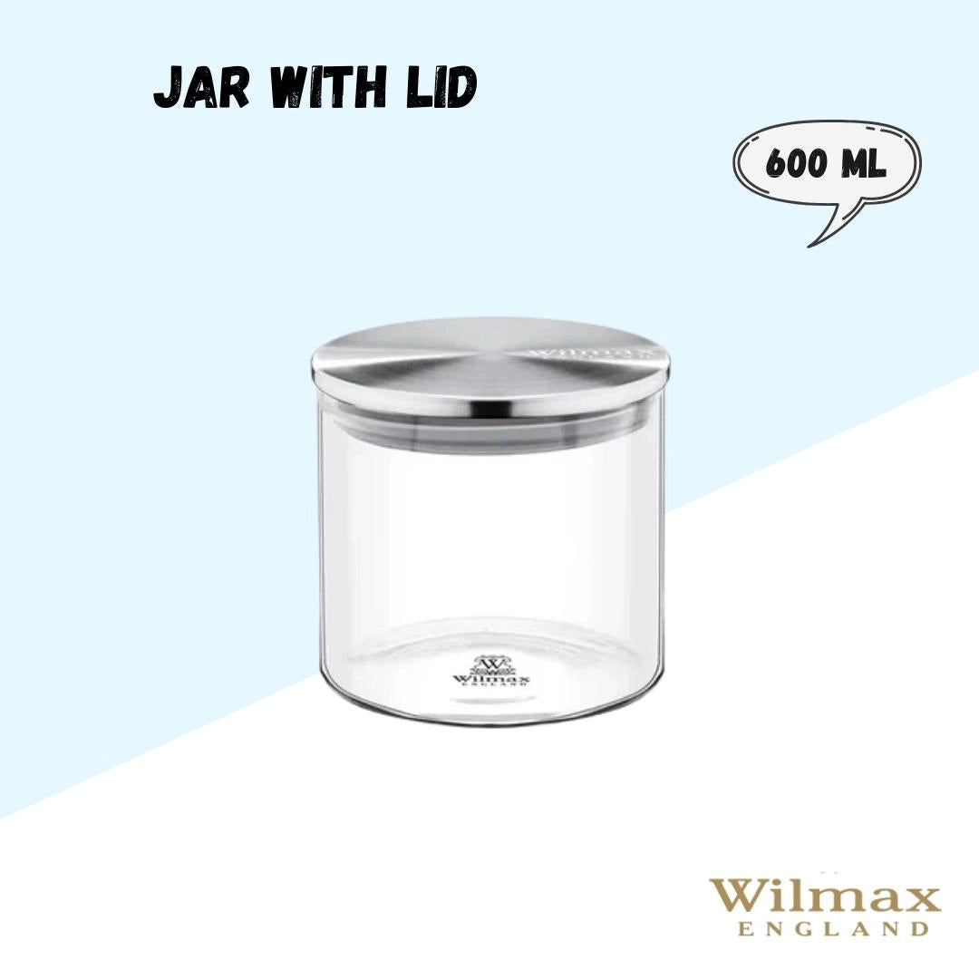 Wilmax Vorratsglas 600 ml mit Edelstahl Deckel Transparent WL-888512/A