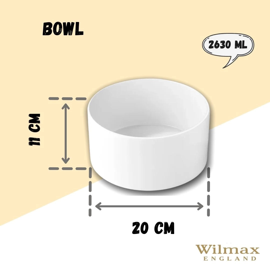 Wilmax Schale 20 cm 2630 ml aus Porzellan, Weiß WL-992748/A