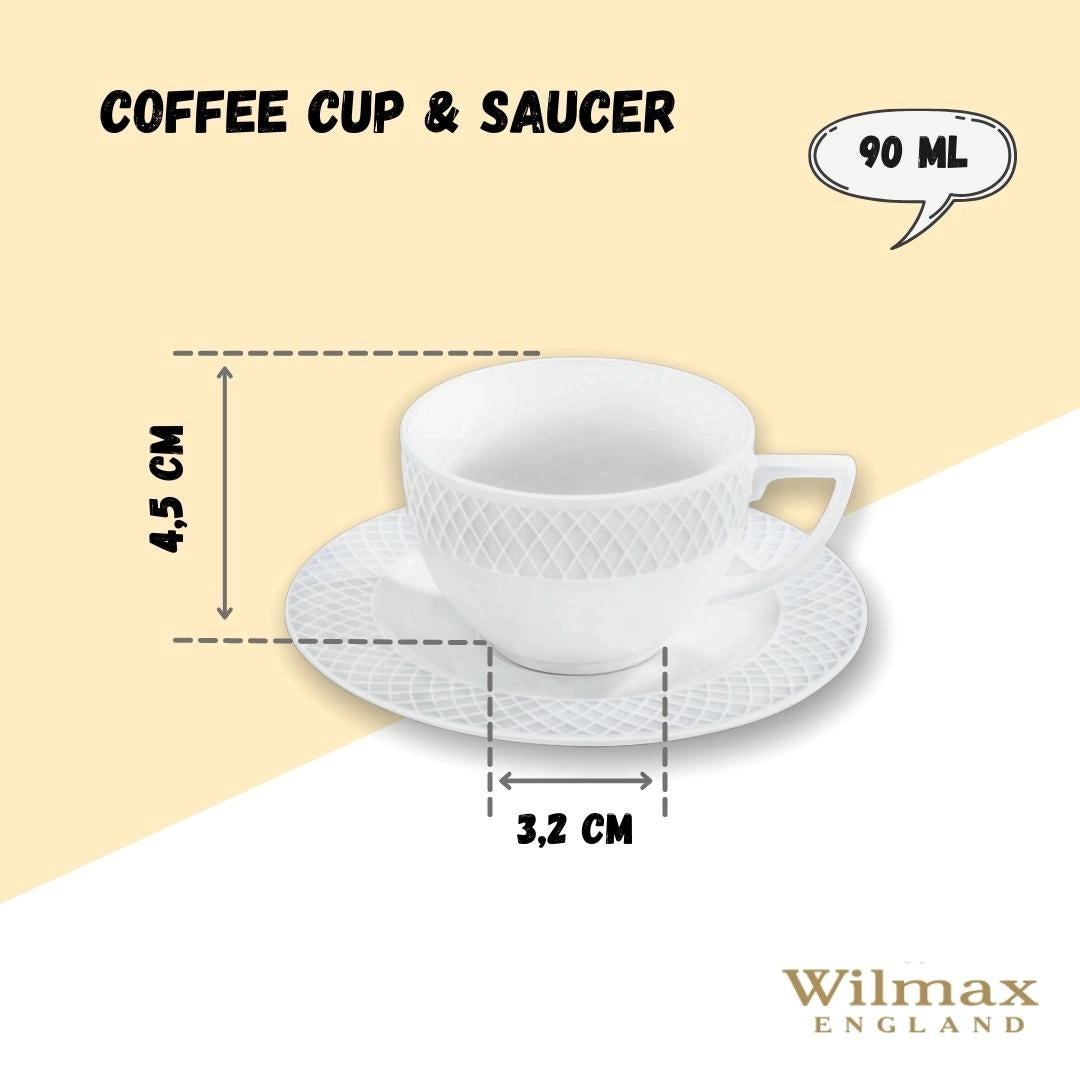Wilmax Kaffee Tassen &amp; Untertassen Set 6'lı 90 ml Porzellan WL-880107/6C
