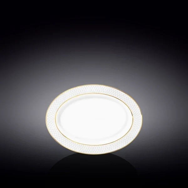Wilmax Ovale Servierplatte 20 × 14 cm Weiß mit Goldlinien aus Porzellan