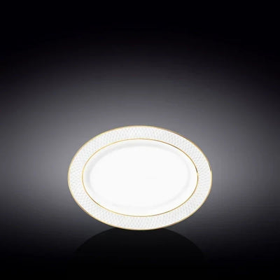 Wilmax Ovale Servierplatte 20 × 14 cm Weiß mit Goldlinien aus Porzellan